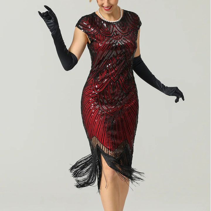 Dames elegante avondjurk, Gatsby stijl glitterjurk met pailletten en korte mouwen, ideaal voor feesten.