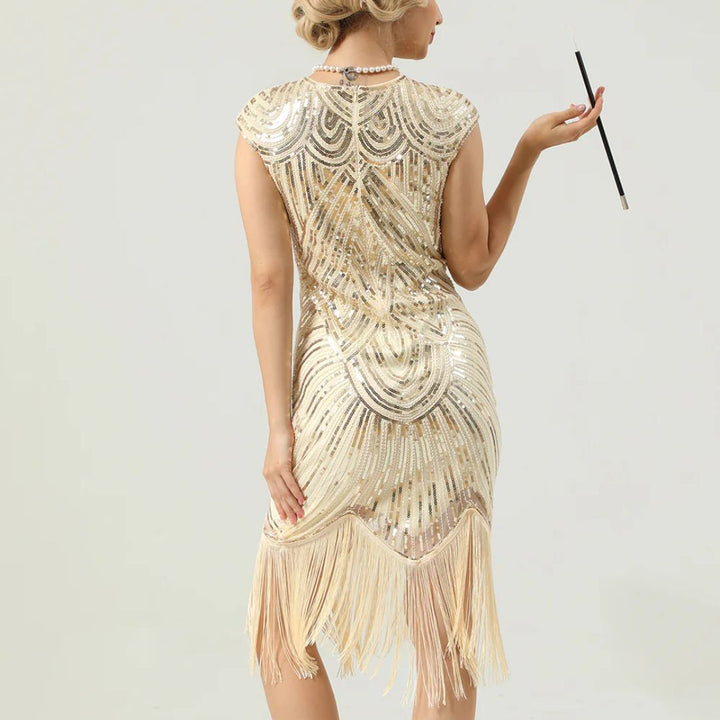 Vintage stijl dames glitterjurk, Gatsby avondjurk met pailletten, ideaal als feestjurk of cocktailjurk.