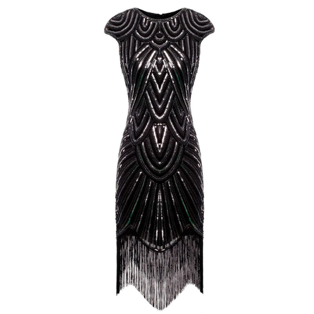 Dames feestjurk Gatsby stijl, perfect als cocktailjurk of gala jurk met sprankelende pailletten en glitter.