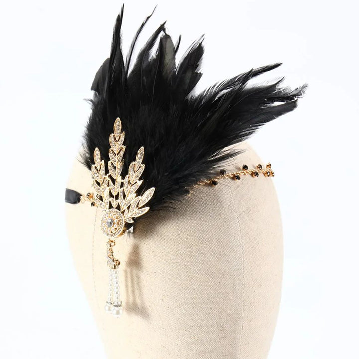 Dames veren hoofdband: glamoureuze vintage stijl, perfect voor feestjes, jaren 20 flapper look.