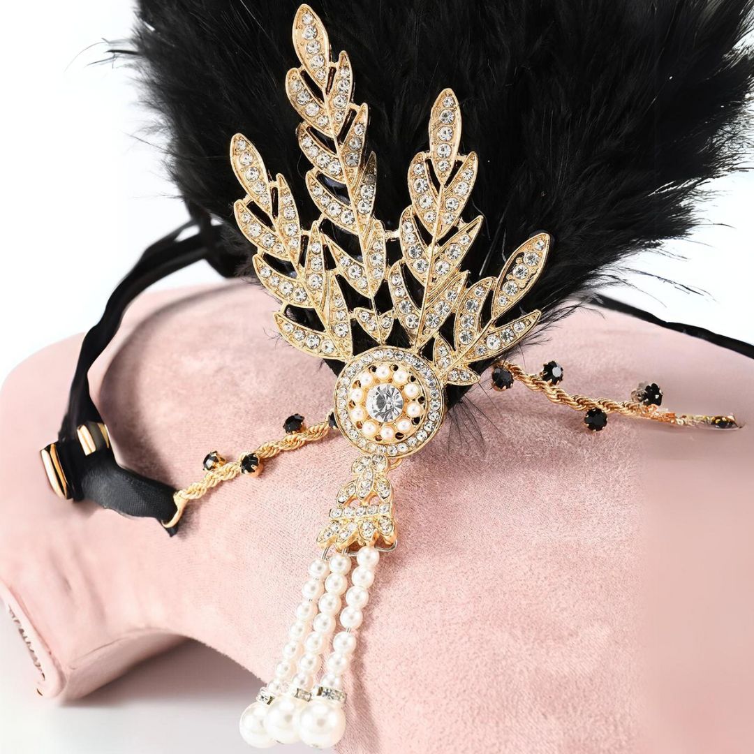 Luxe veren hoofdband dames: vintage glamour accessoire, ideaal voor avondkleding.