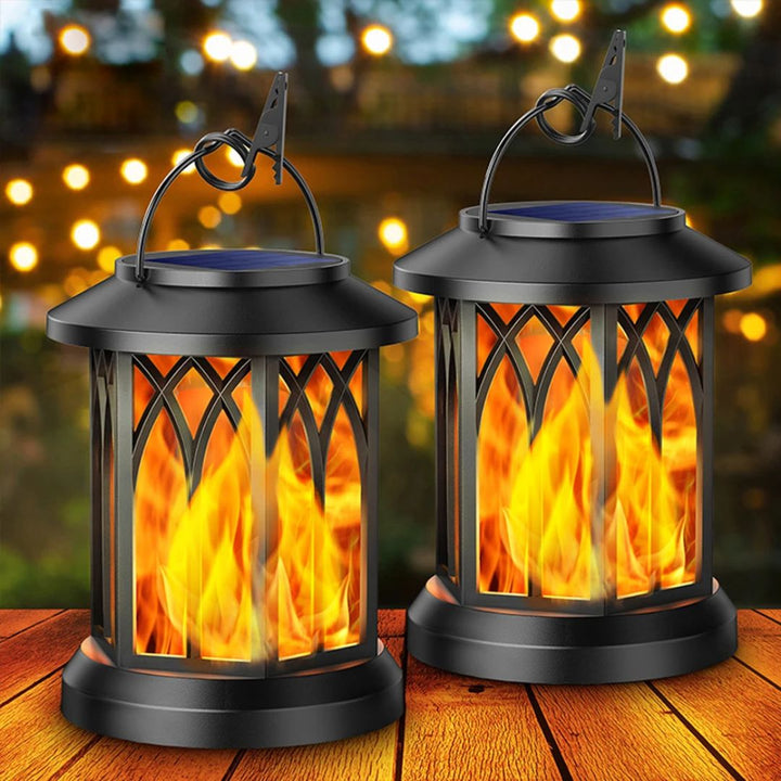 Decoratieve waterdichte zonnelamp met gesimuleerde vlam. Perfecte winddichte buitenverlichting voor tuinen.
