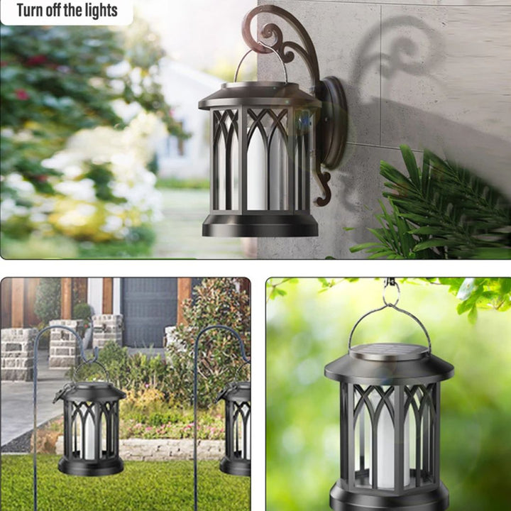 Detail van de flikkerende LED-vlam in de waterdichte zonnelamp, voor een warme sfeer in de tuin.