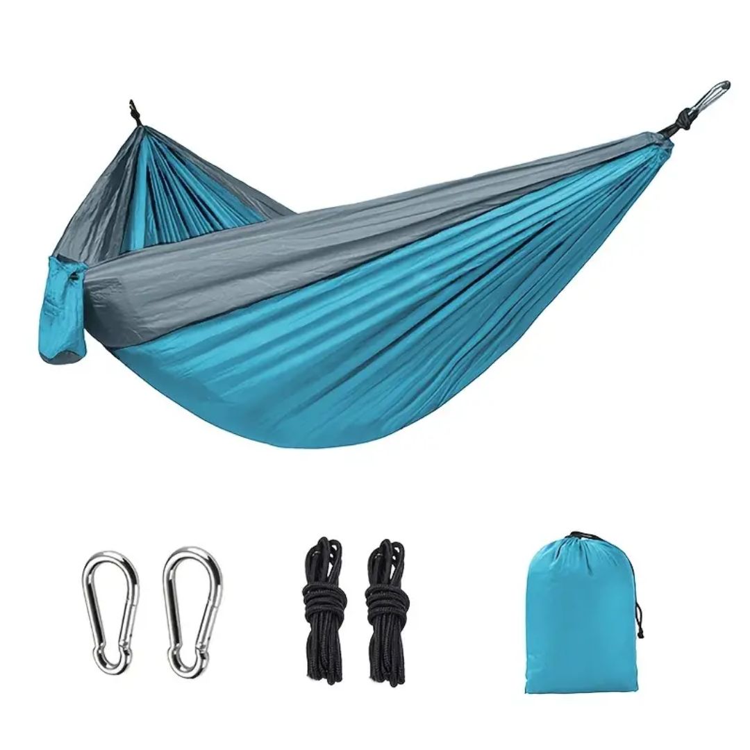 Overzicht van de draagbare nylon hangmat, toont comfort & functionaliteit voor buitenleven.