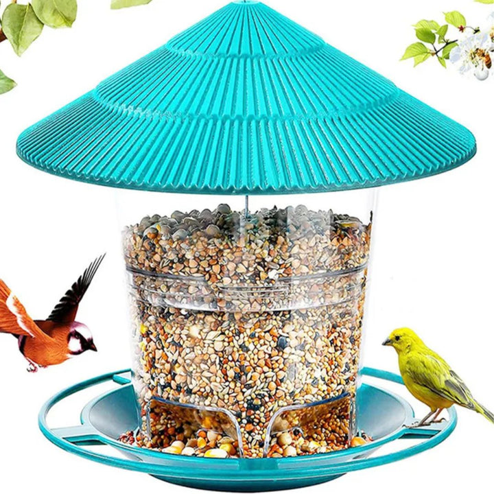 Duurzame transparante noten vogelvoeder; automatische dispenser voor buitengebruik en tuindecoratie.