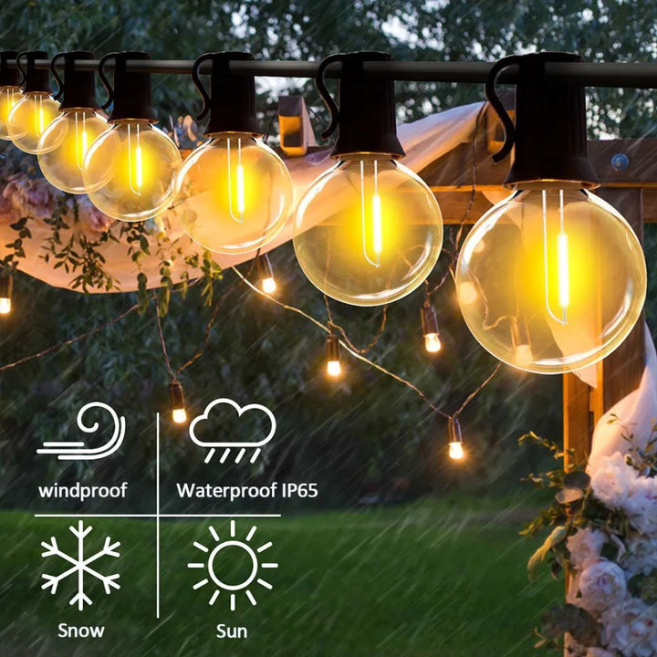 Zonne buiten lichtslinger, waterdicht en sfeervol. LED buitenverlichting voor tuin & terras.