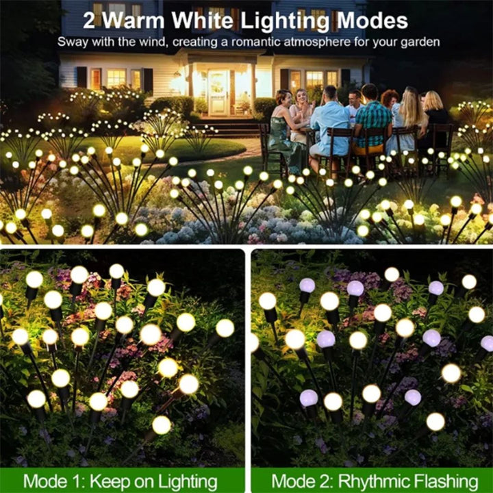 Decoratieve LED vuurwerk tuinlamp, aangedreven door zonne-energie voor prachtige avonden.