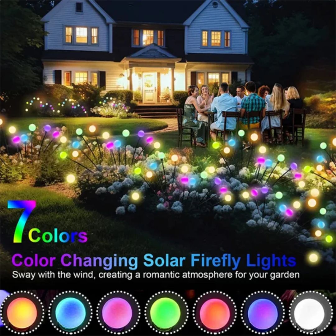 Tuinlamp met zonne-energie en vuurwerk LED, creëert unieke sfeer in de buitenruimte.
