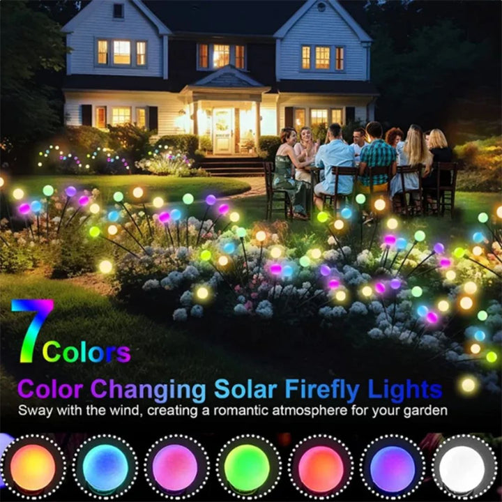 Tuinlamp met zonne-energie en vuurwerk LED, creëert unieke sfeer in de buitenruimte.