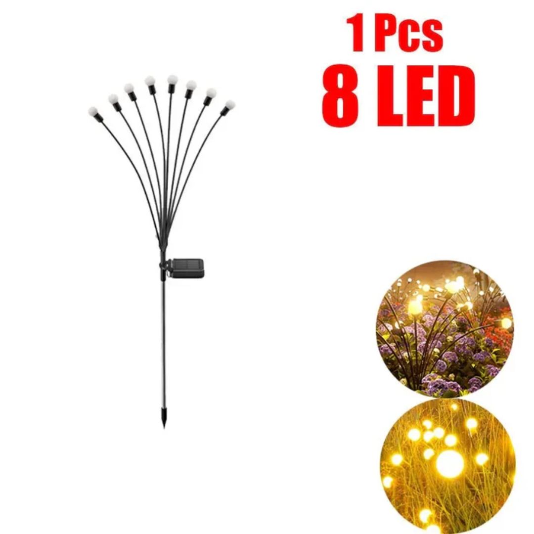 Vuurwerk tuinlamp overdag, strak design met zonne-energie paneel voor onzichtbare energie.