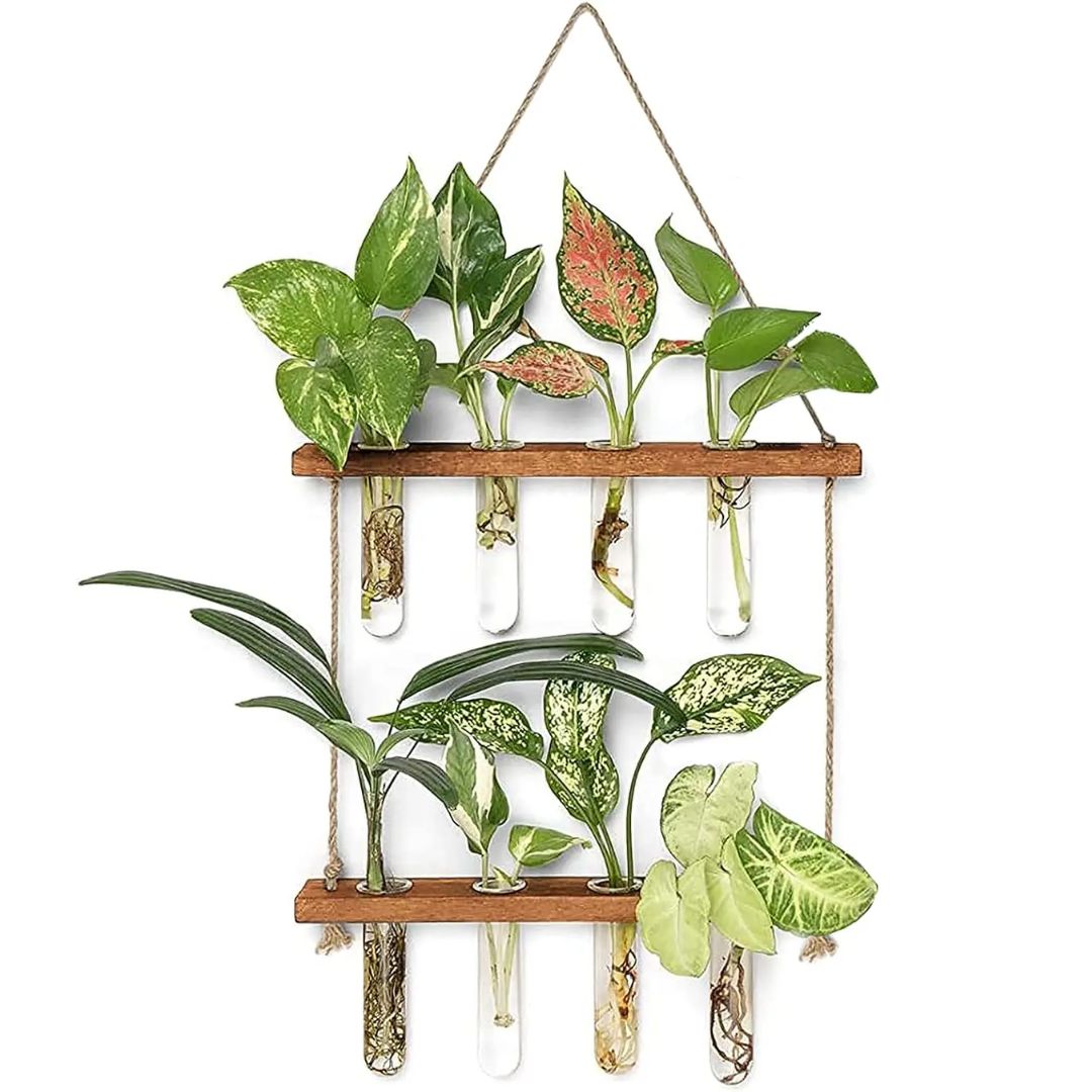 Stijlvolle wandhangende reageerbuis plantenbakken set, ideaal voor minimalistische interieur wanddecoratie.