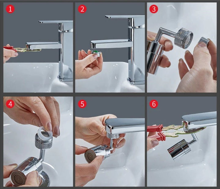 Eenvoudige installatie van de universele sproeifilterkraan. Plug-and-play keukenaccessoire.