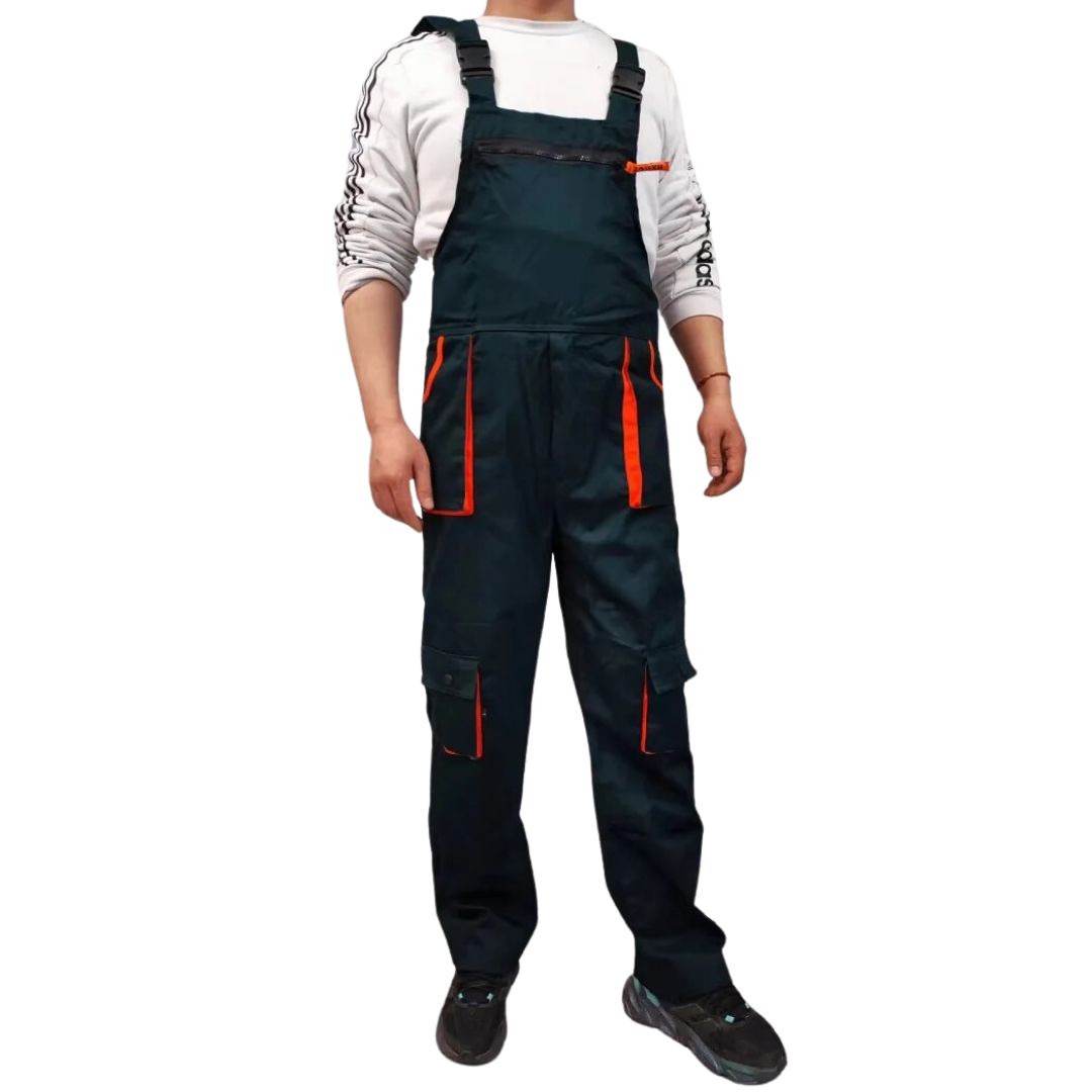 Unisex werkoverall, blauw, met veel praktische zakken voor beschermende werkkleding en comfort.