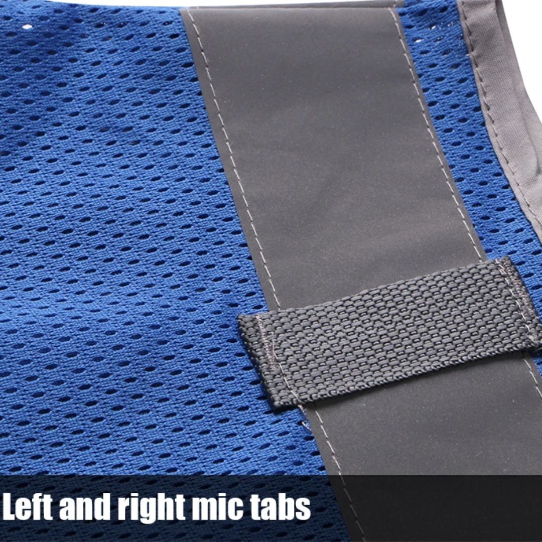 Voorzijde unisex veiligheidsvest met reflecterende banden en handige sluiting.