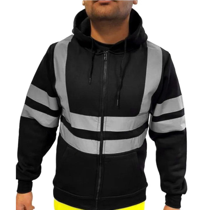 Hoge zichtbaarheid veiligheidsvest hoodie, unisex design voor comfort en bescherming tijdens werk.