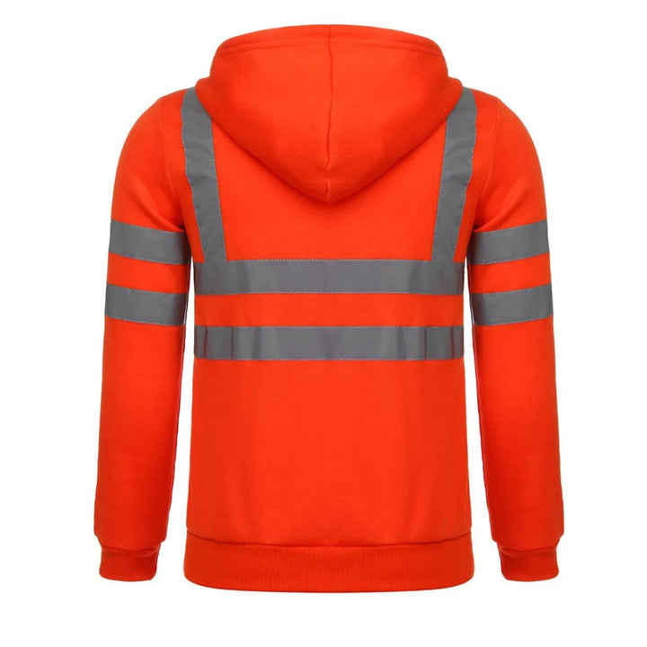Reflecterende oranje hoodie werkkleding, unisex design voor maximale veiligheid en comfort buiten.