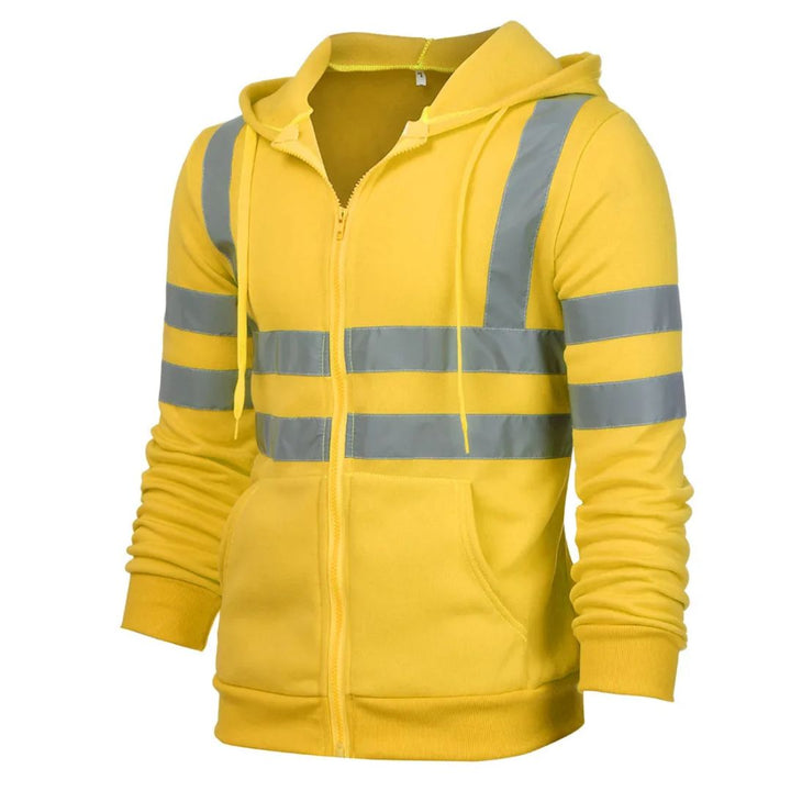 Oranje werkvest hoodie, unisex en reflecterend; perfecte combinatie van comfort en bescherming.