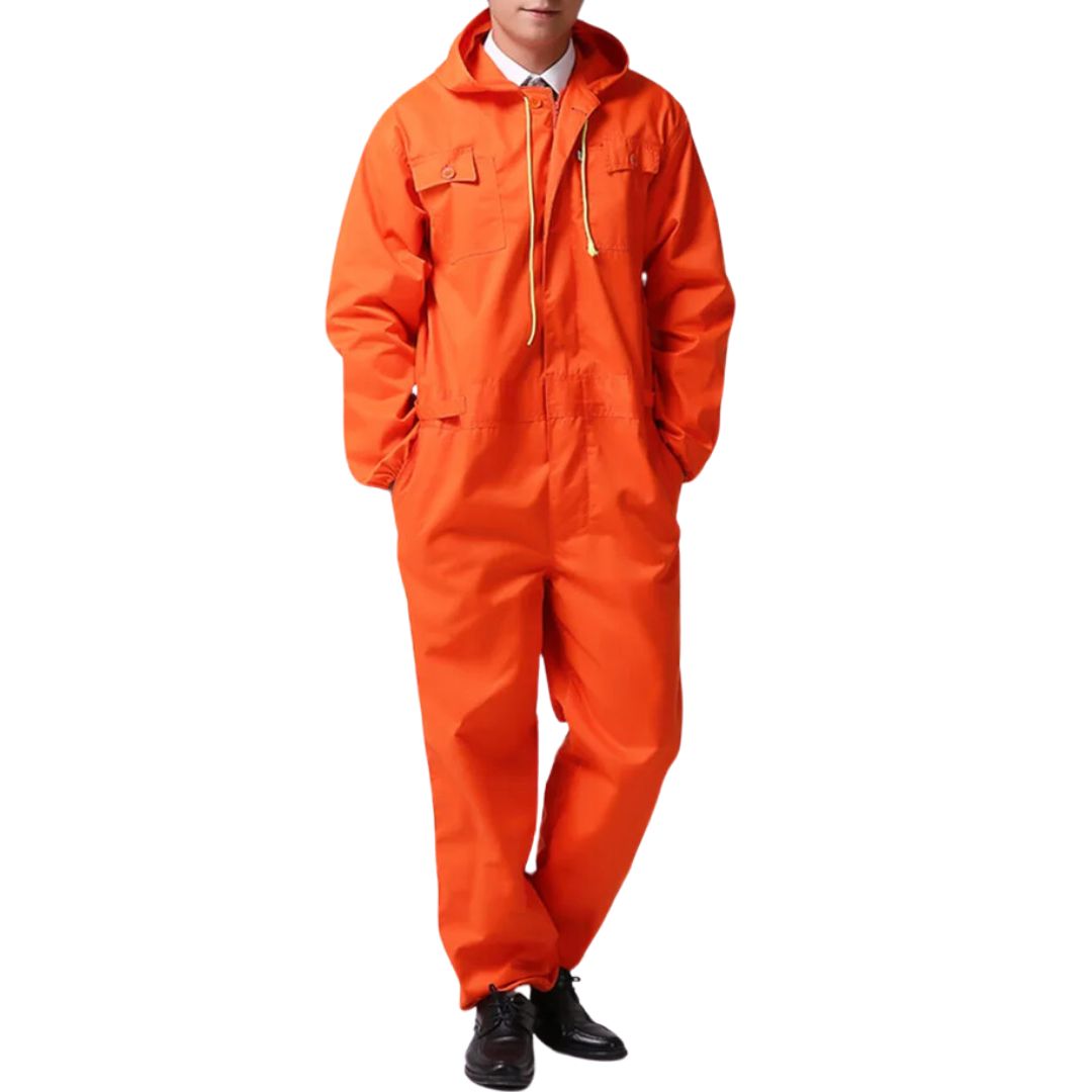 Marineblauwe cleanroom overall, ademend en duurzaam, voor professionele bescherming.