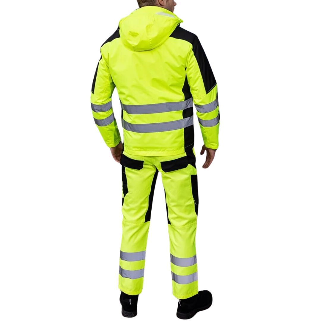 Reflecterend winter werkpak voor optimale veiligheid en zichtbaarheid bij alle weersomstandigheden.