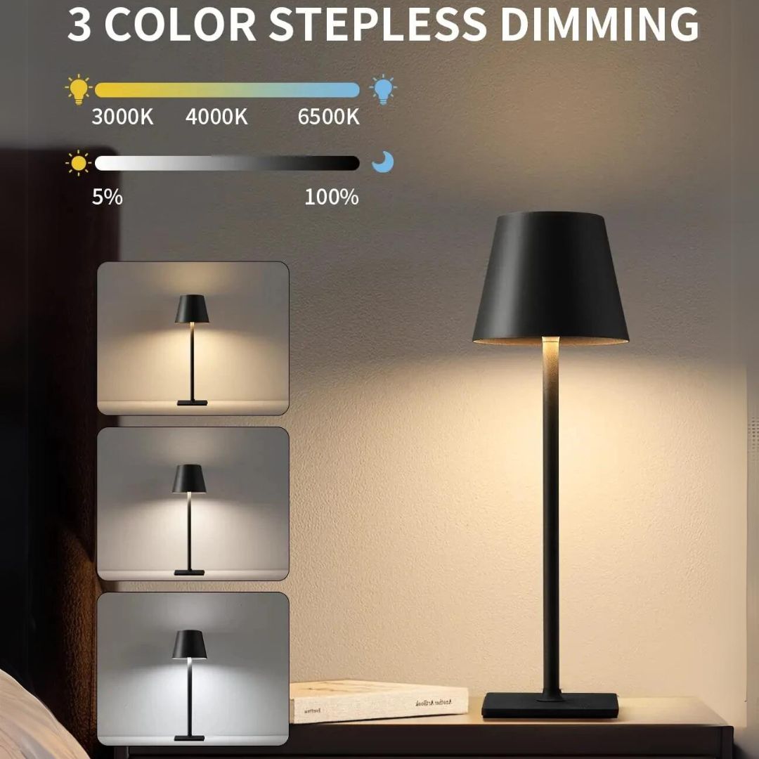 Compacte Caroline LED tafellamp, oplaadbaar via USB, perfect voor flexibel gebruik.