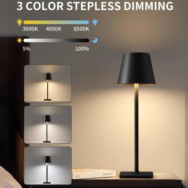 Compacte Caroline LED tafellamp, oplaadbaar via USB, perfect voor flexibel gebruik.