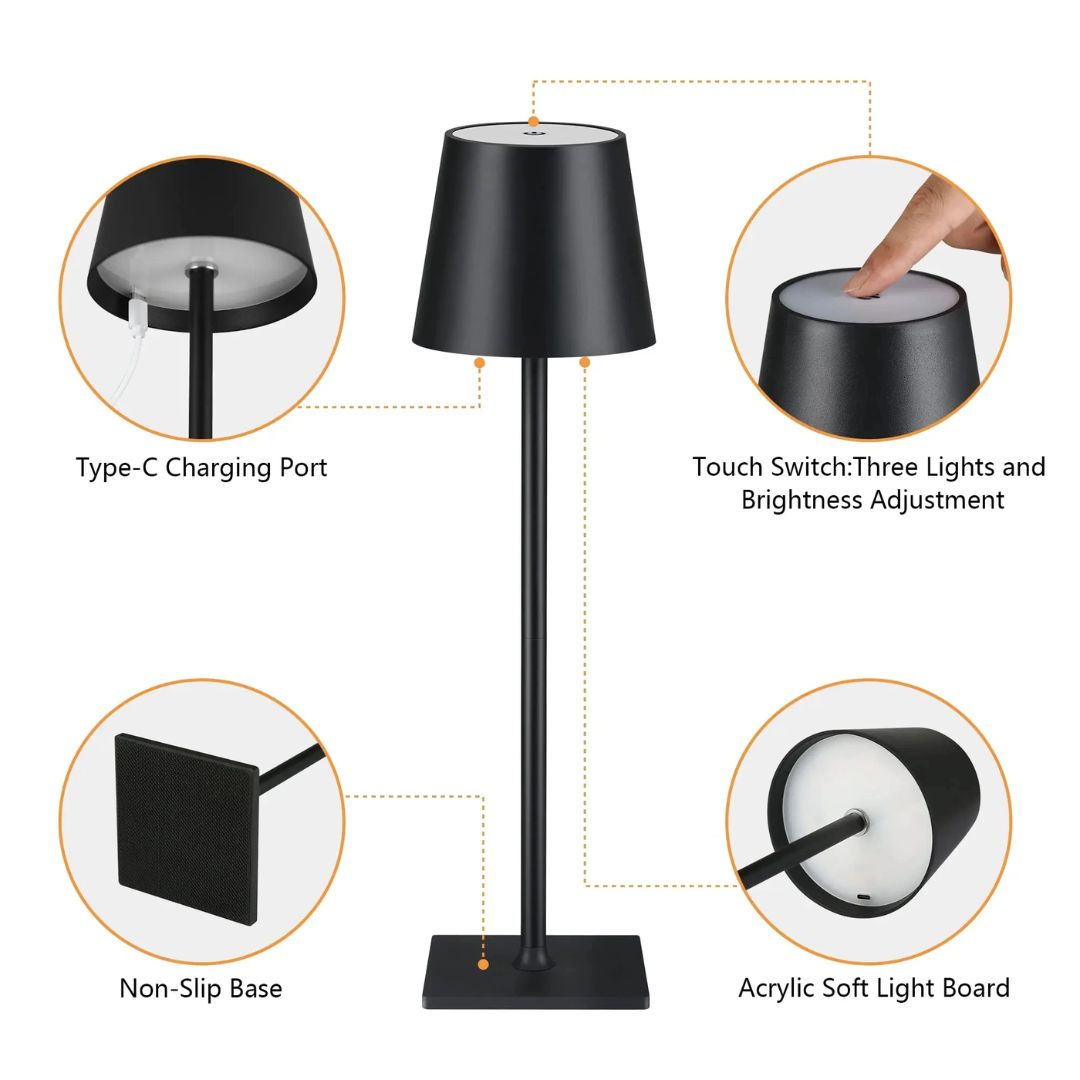 Stijlvolle oplaadbare LED bureaulamp Caroline, wit, met USB aansluiting voor draadloos gemak.