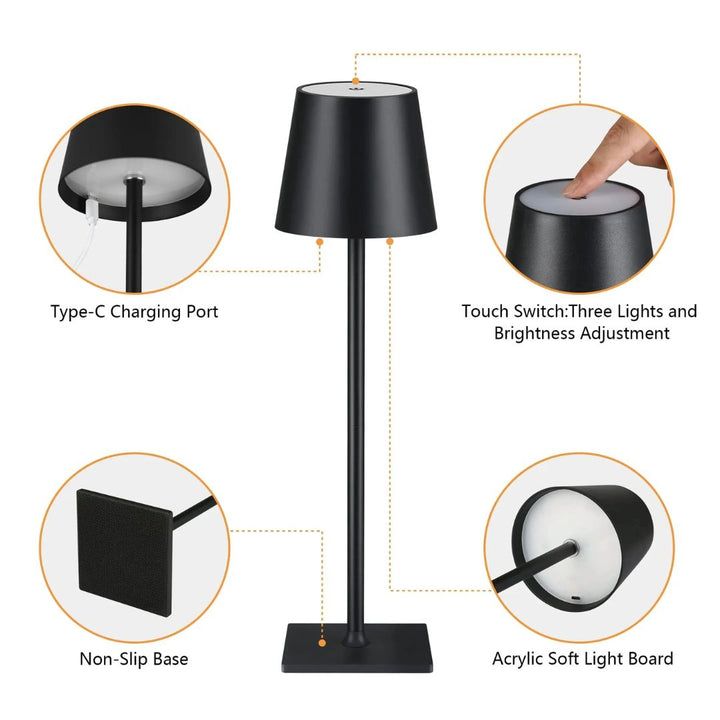 Stijlvolle oplaadbare LED bureaulamp Caroline, wit, met USB aansluiting voor draadloos gemak.