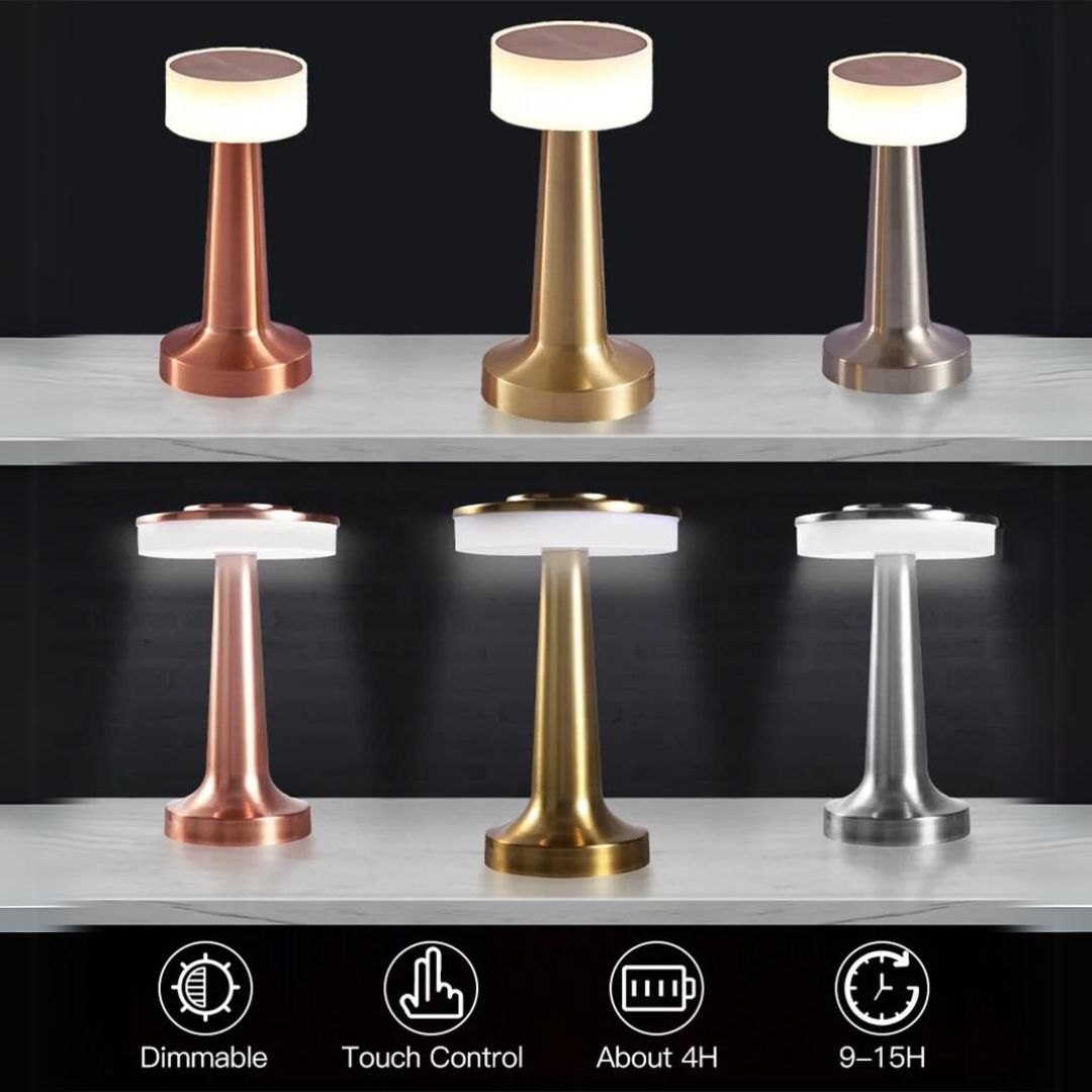 Compacte retro nachtlamp, dimbaar en draagbaar, perfect voor slaapkamer sfeerverlichting.