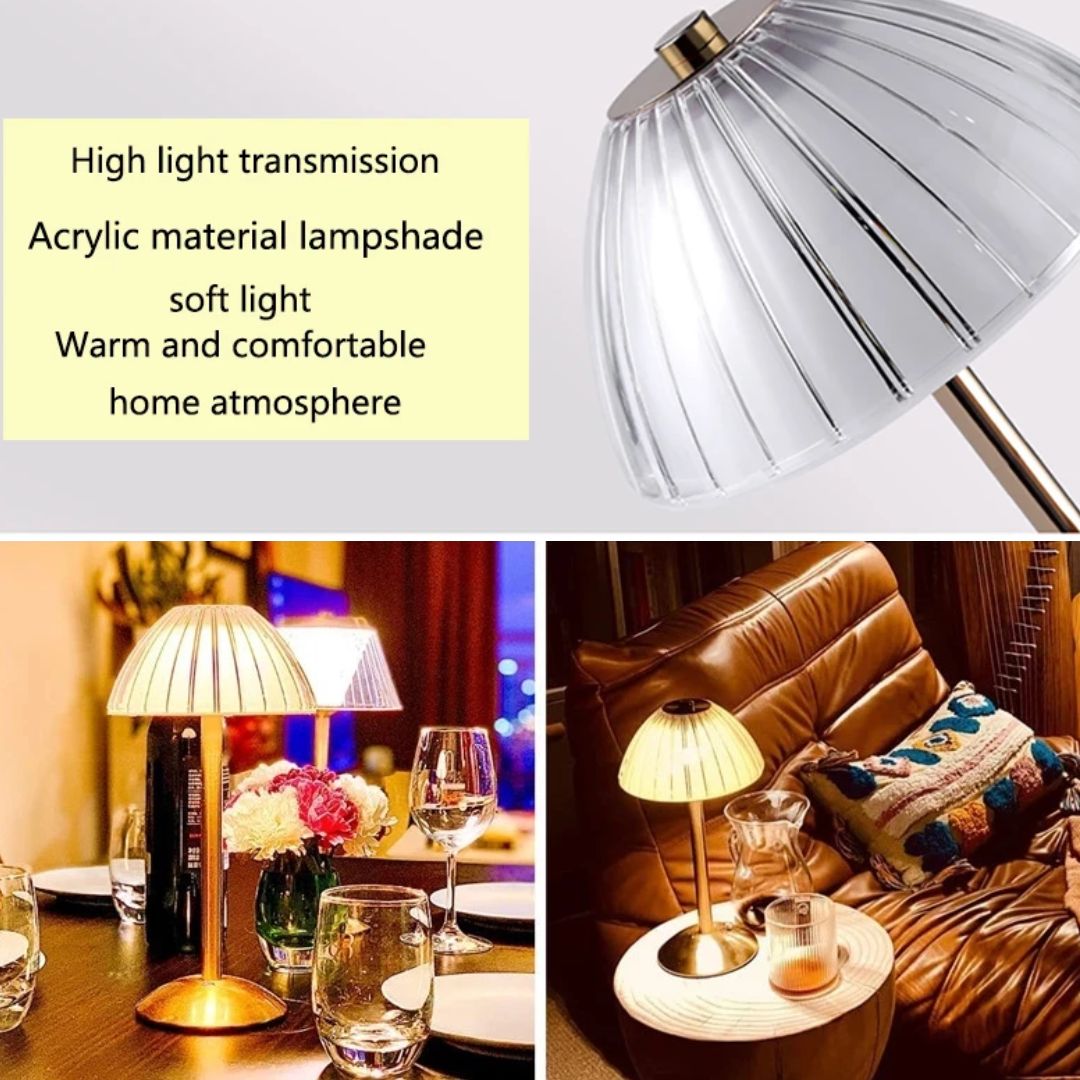 Authentieke vintage tafellamp, oplaadbaar en draadloos, brengt retro sfeerlicht in elke ruimte.