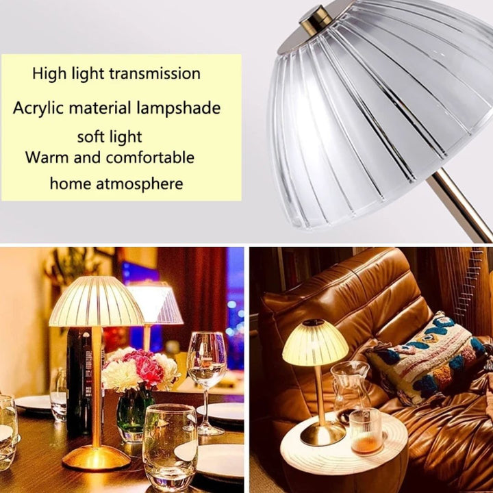Authentieke vintage tafellamp, oplaadbaar en draadloos, brengt retro sfeerlicht in elke ruimte.