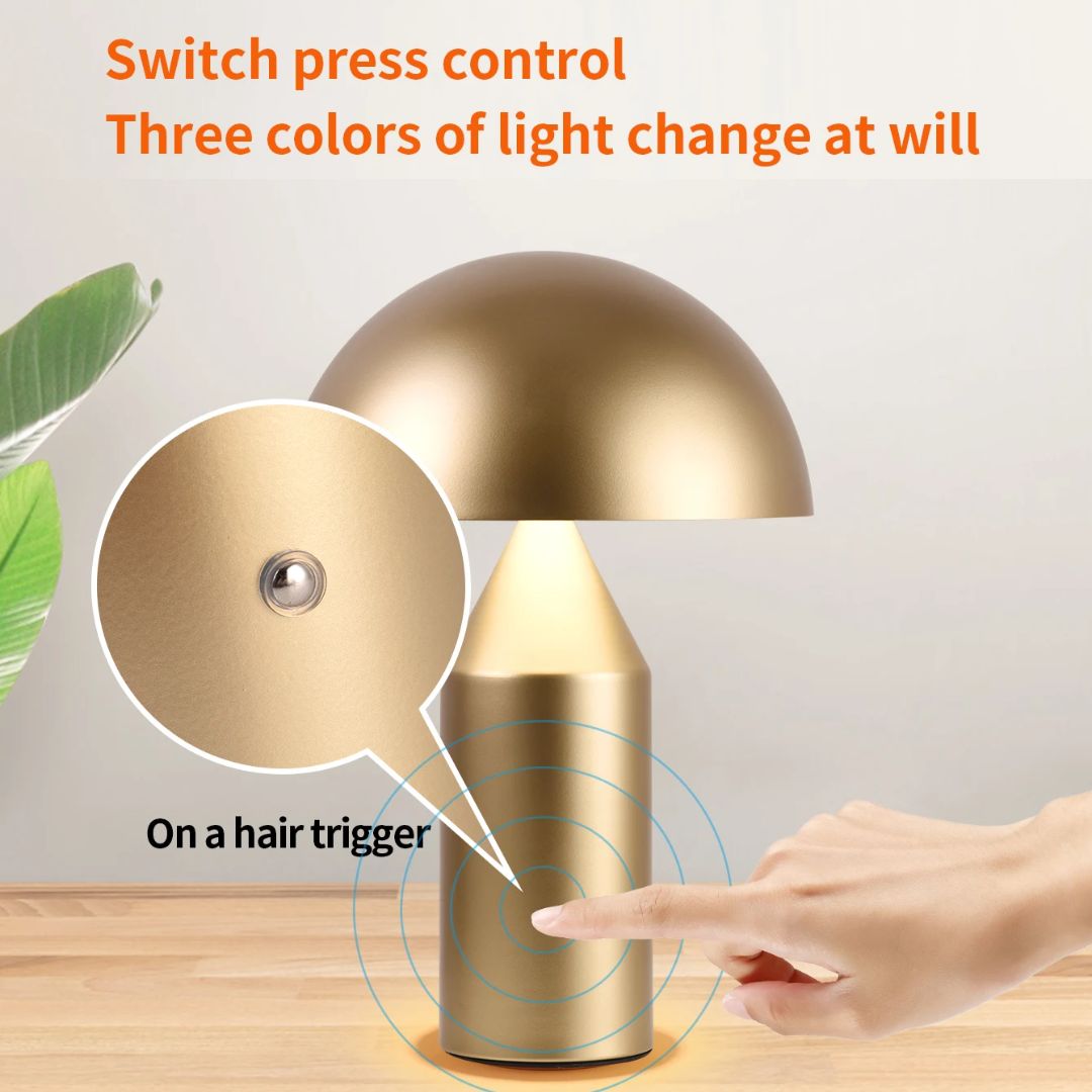 Draagbare paddenstoel sfeerlamp met LED, eenvoudig te bedienen via touch, voor diverse ruimtes.