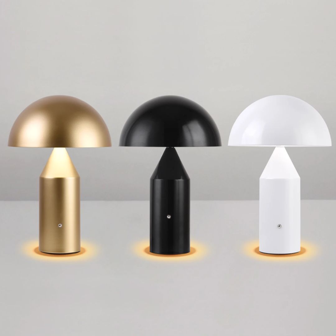 Decoratieve paddenstoel tafellamp, USB oplaadbaar voor flexibele plaatsing in huis of kantoor.
