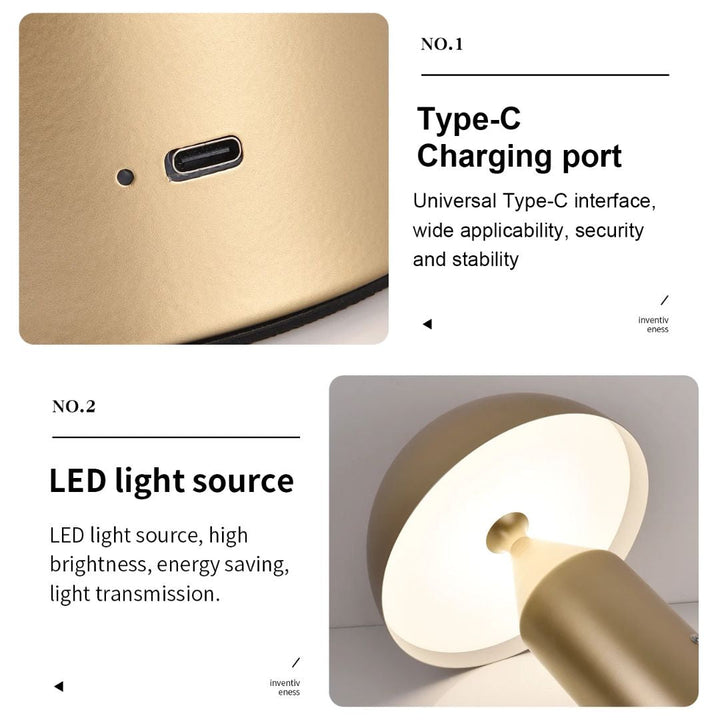 Stijlvolle paddenstoel nachtlamp met zachte led verlichting, draadloos en energiezuinig design.
