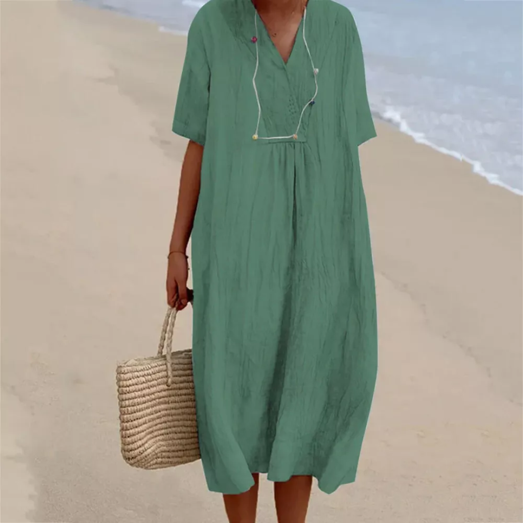 Modieuze casual midi zomerjurk Lucia voor vrouwen, ideaal voor warme dagen en een relaxte look.