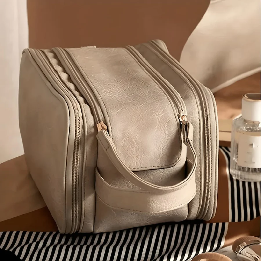 LuxeVault make-up organizer voor dames, waterdichte cosmetica opbergtas met ruime vakken, ideaal voor reizen.