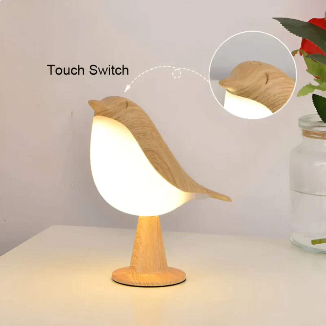 Modern woonaccessoire: unieke LED-vogellamp met dimbare verlichting, aanraakbediening en etherische oliediffuser.