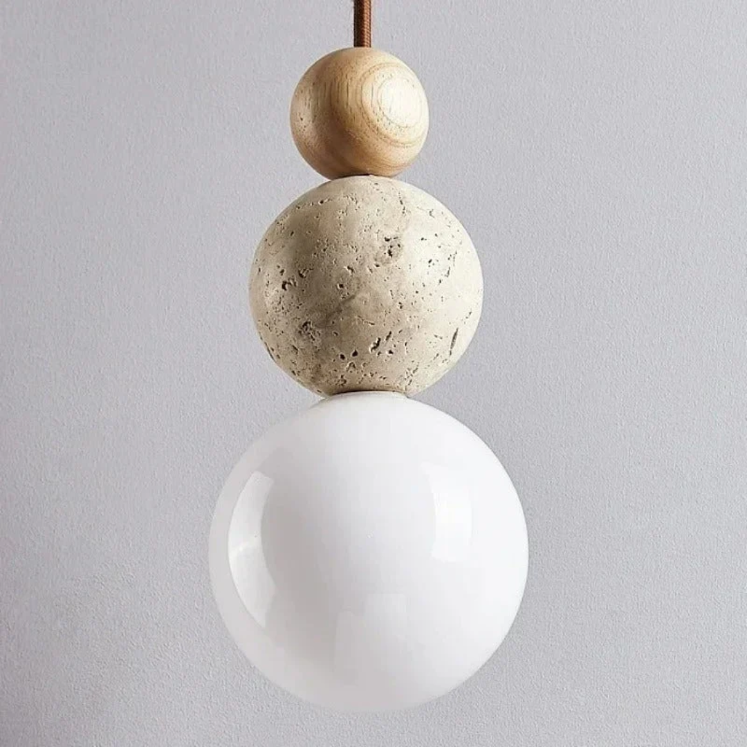 Decoratieve hanglamp NaturaLuxe, modern design met travertijn en mahonie voor elke kamer.