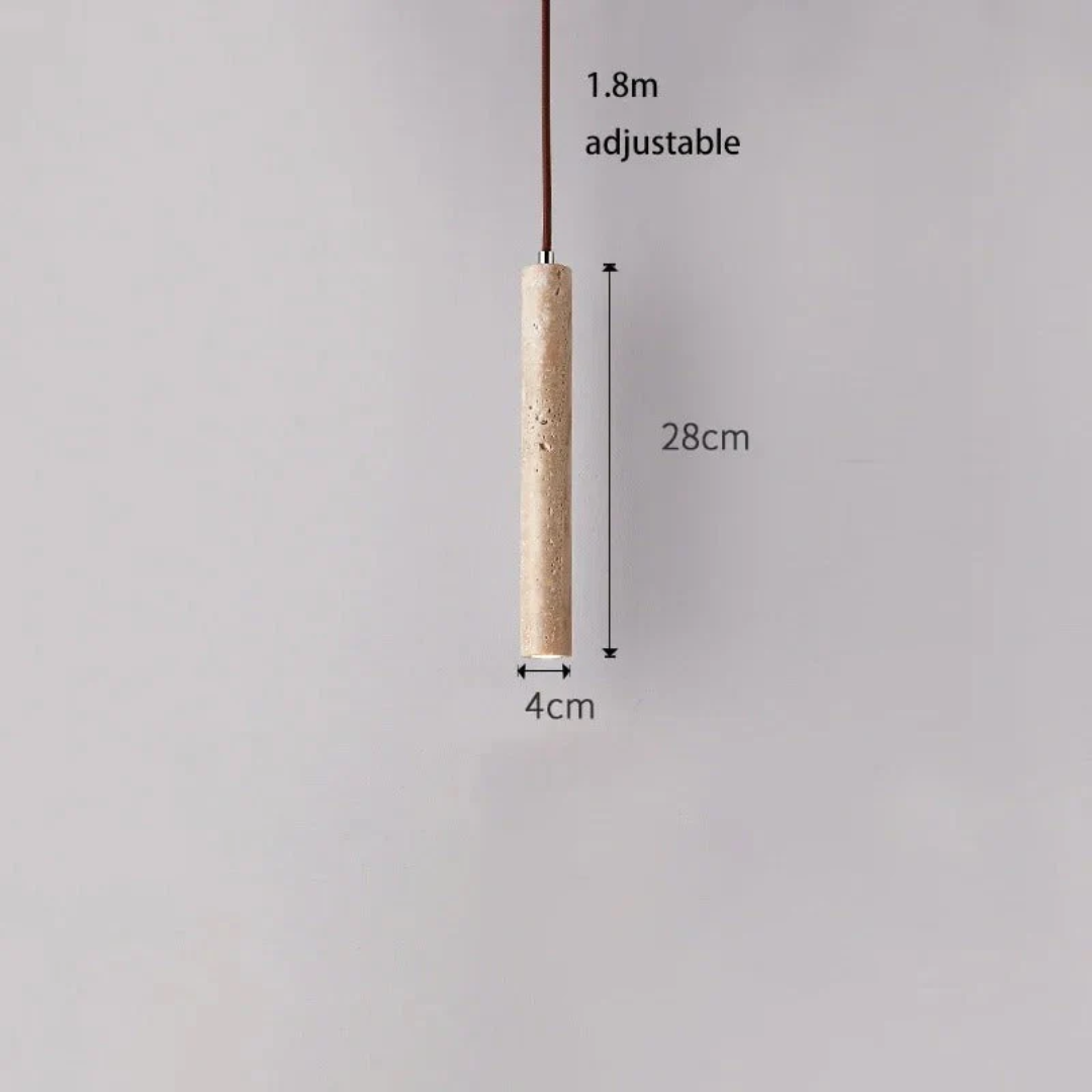 Elegante minimalistische Wabi-Sabi kroonluchter met energiezuinige LED verlichting, travertijn design.
