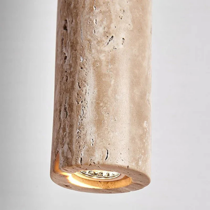 LumoLine Wabi-Sabi LED kroonluchter van travertijn, design lamp voor minimalistisch interieur.
