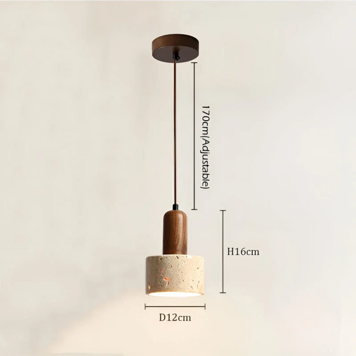 Japans design plafondlamp, minimalistisch en elegant. Hout en travertijn elementen verlichten je woon- of eetkamer.