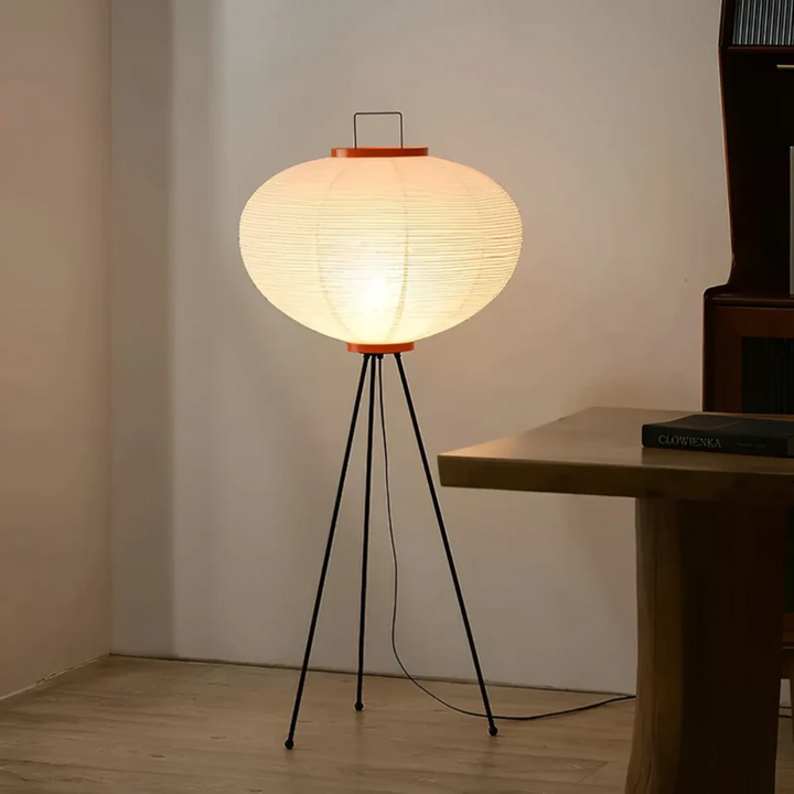 Handgemaakte rijstpapier staande LED lamp, Wabi-Sabi stijl, voor zachte Zen sfeerverlichting.