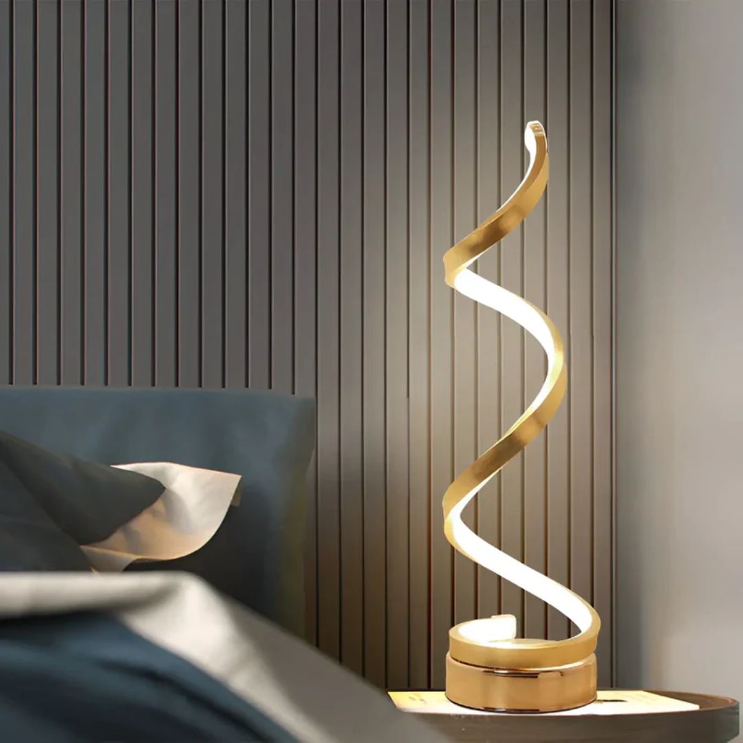 Unieke LumaSpiral spiraal lamp, dimbare LED tafellamp als modern design statement voor thuis.