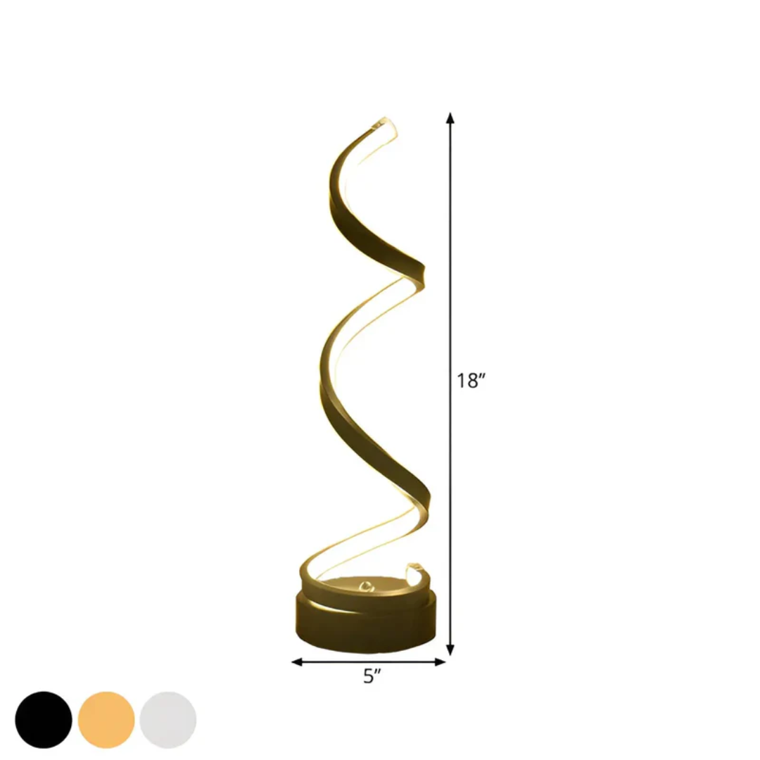 Elegante LumaSpiral design tafellamp met dimbare LED verlichting, ideaal als lees- of sfeerverlichting.
