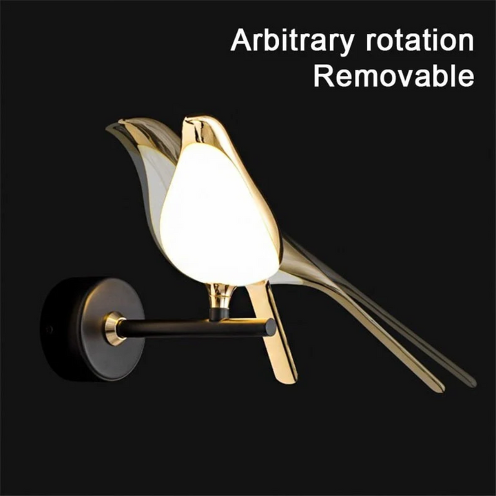 Moderne roterende LED wandlamp LuminaBird van metaal, voor sfeervolle interieurverlichting in de woonkamer.