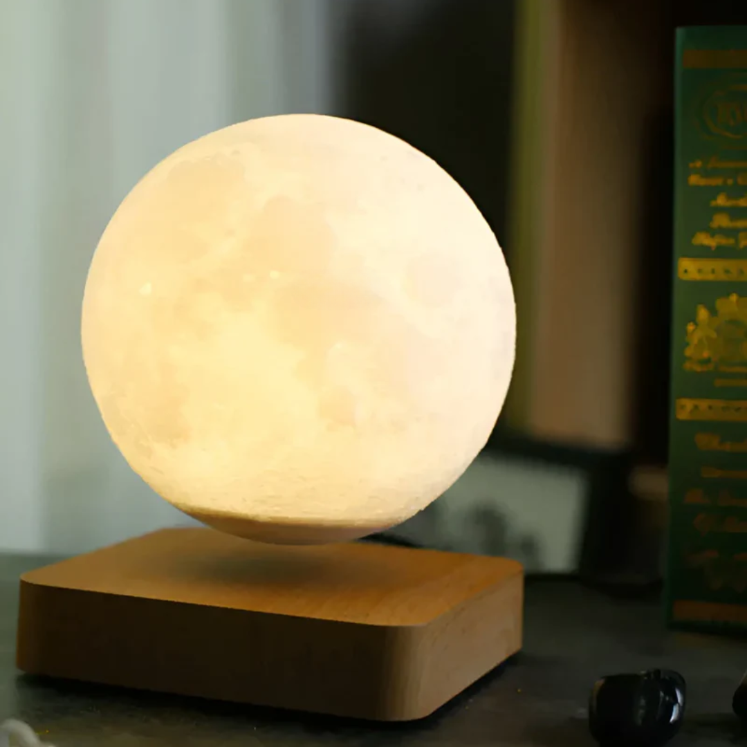Drijvende maanlamp LumoRise met LED-verlichting en touchbediening. Perfecte sfeerverlichting voor woonkamer of slaapkamer.