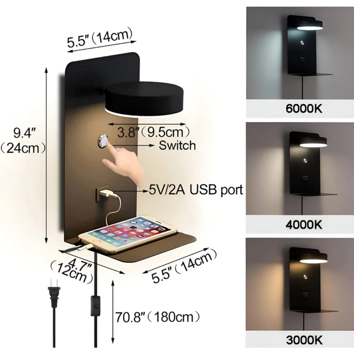 Energiezuinige PowerGlow LED wandlamp met USB-aansluiting, strak design voor elke moderne ruimte.