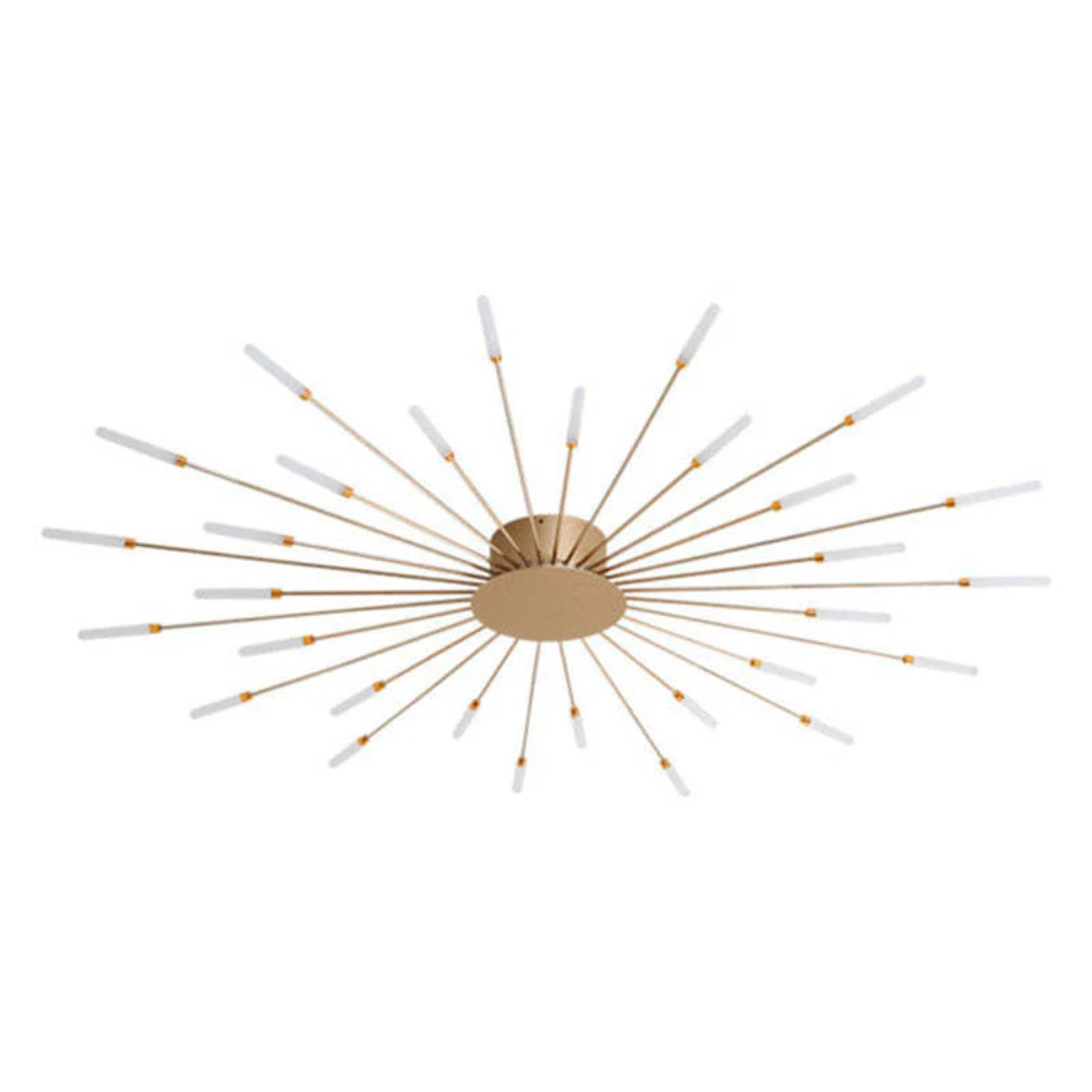 Sfeervolle dimbare LED plafondlamp. Modern grafisch design, zwart en goud, voor eet- en woonkamer.