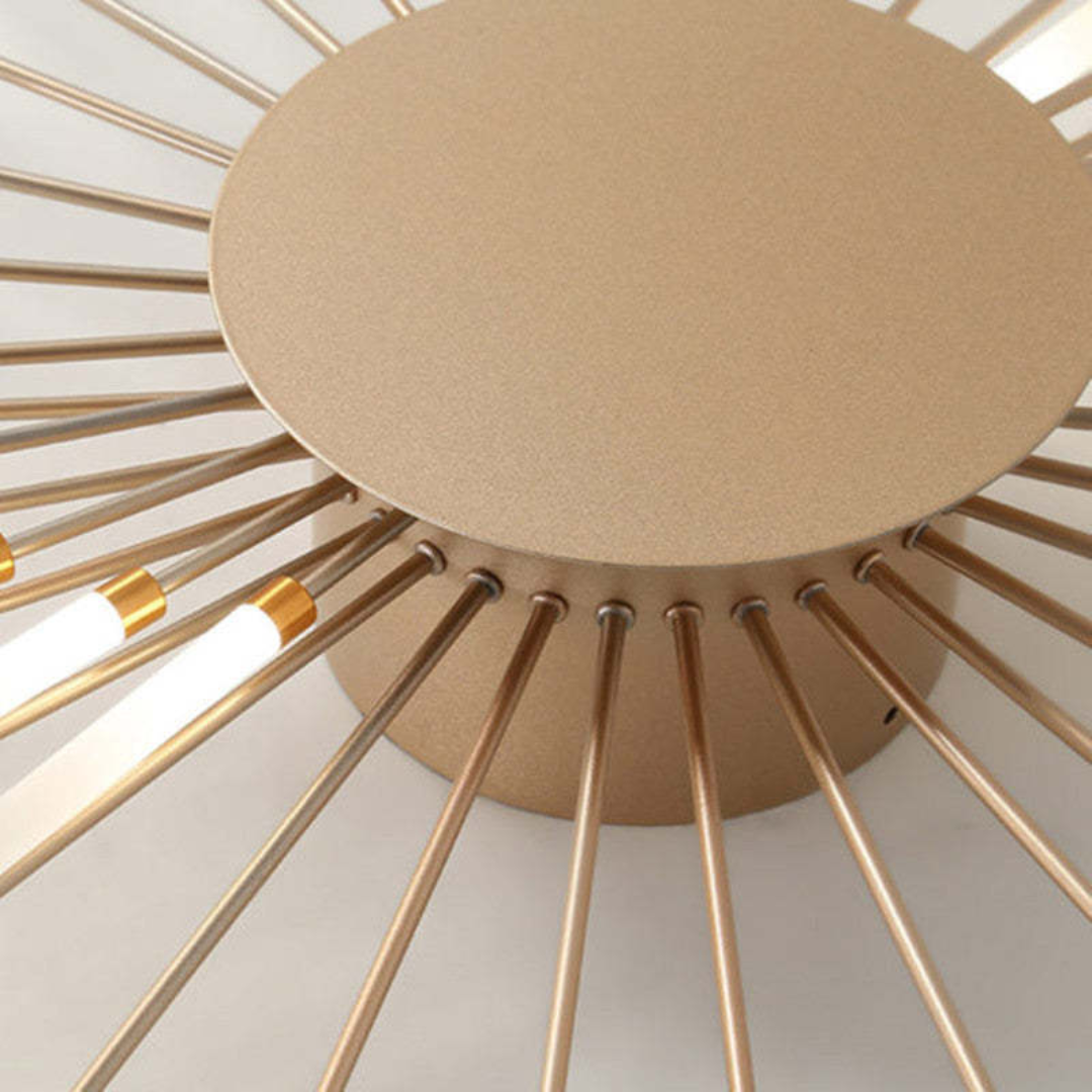 Zwart/gouden dimbare designlamp. Moderne LED plafondlamp, grafisch design, perfect voor woonkamer.