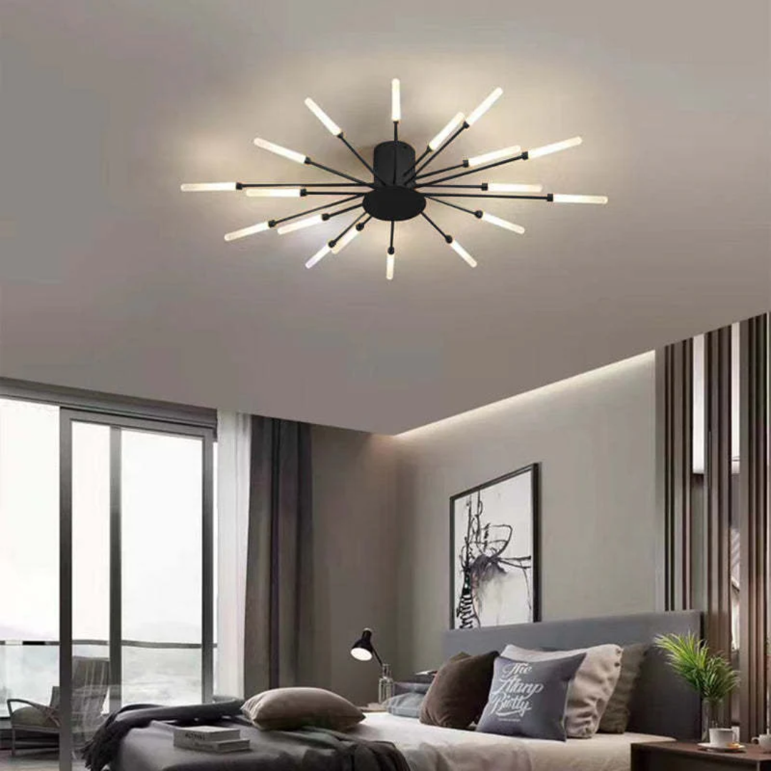 Grafisch design LED plafondlamp, dimbaar. Modern, groot, LumenMax, voor een sfeervolle eetkamer.