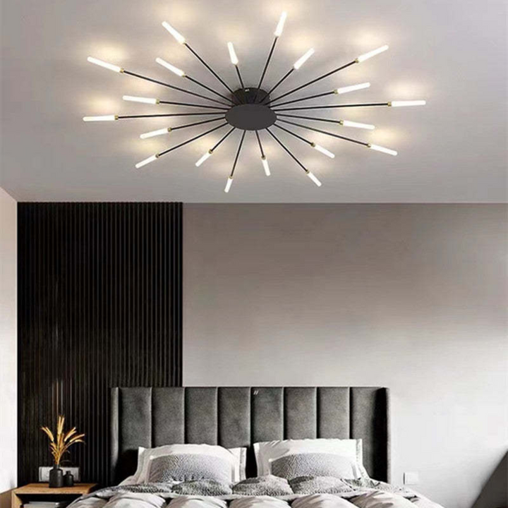 Stijlvolle moderne LED plafondlamp. Groot, dimbaar, grafisch design, ideaal voor woonkamer & eetkamer.